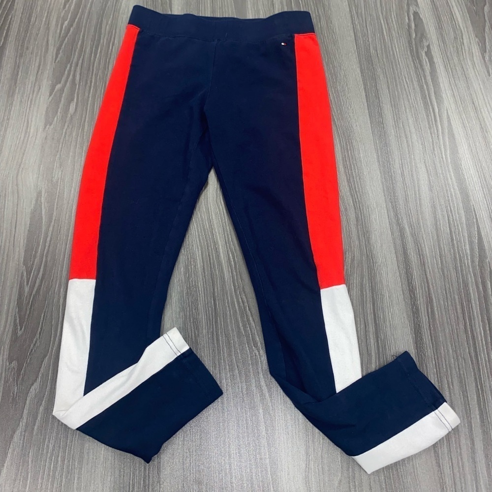 KIDS GIRLS YOUTH TOMMY HILFIGER PANTS BLUE & RED LEGGINGS STRETCH SIZE SMALL